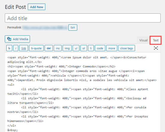 经典编辑器中的 HTML 代码 经典编辑器中的 HTML 代码