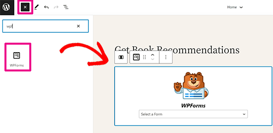 添加 WPForms 区块 添加 WPForms 区块