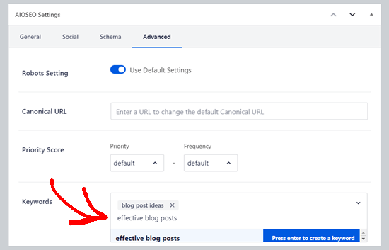 使用 All in One SEO 为文章或页面添加元关键词