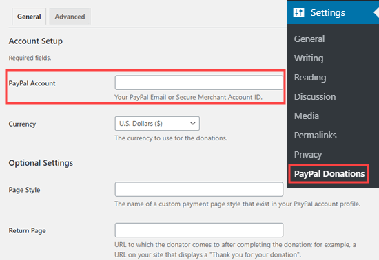 在 PayPal Donations 插件设置中输入 PayPal 账户邮箱 在 PayPal Donations 插件设置中输入 PayPal 账户邮箱