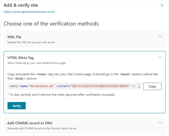 从 Bing Search Console 获取 HTML meta 标签 从 Bing Search Console 获取 HTML meta 标签