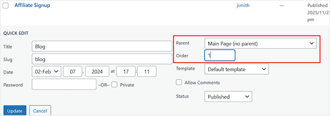 Change page order in WordPress