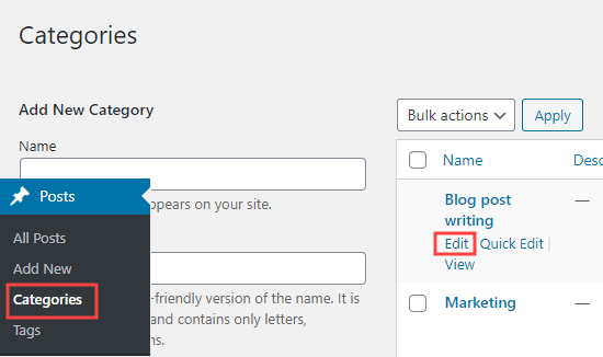 在 WordPress 中编辑分类
