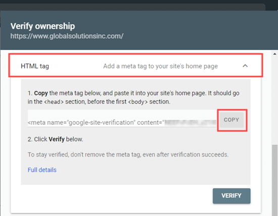 从 Google Search Console 复制 HTML meta 标签 从 Google Search Console 复制 HTML meta 标签