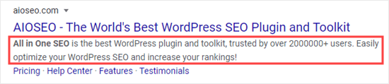 一个元描述示例，用于 All in One SEO 插件主页