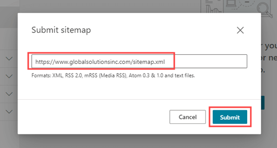为 Bing 输入站点地图 URL 为 Bing 输入站点地图 URL