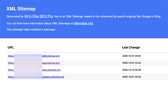 AIOSEO XML 站点地图预览