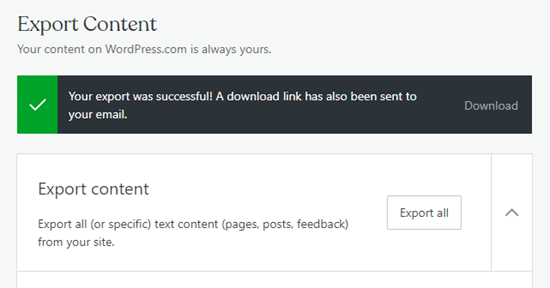WordPress.com导出成功消息
