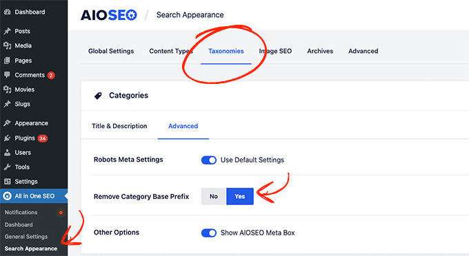 AIOSEO 移除分类前缀