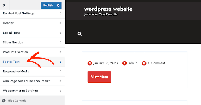 在 WordPress 自定义器中更改页脚设置