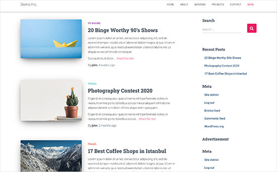 典型 WordPress 博客上的特色图片预览 典型 WordPress 博客上的特色图片预览