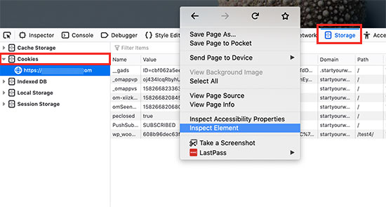 使用 Firefox 查看 WordPress 设置的 Cookie