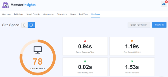 MonsterInsights中的网站速度报告 MonsterInsights中的网站速度报告