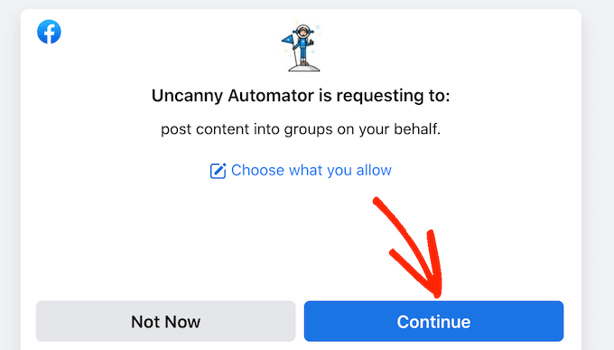 允许 Uncanny Automator 访问 Facebook 允许 Uncanny Automator 访问 Facebook