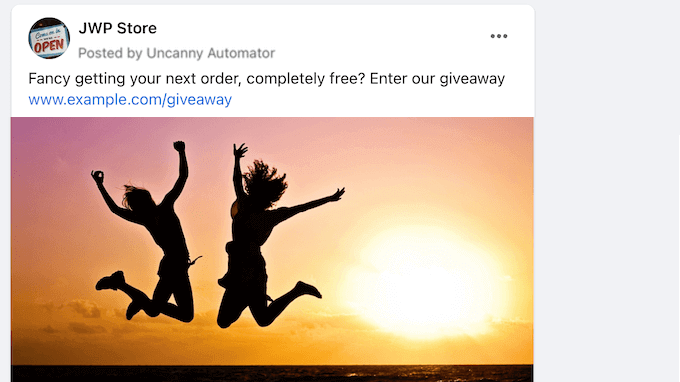 Uncanny Automator 创建的 Facebook 状态示例 Uncanny Automator 创建的 Facebook 状态示例