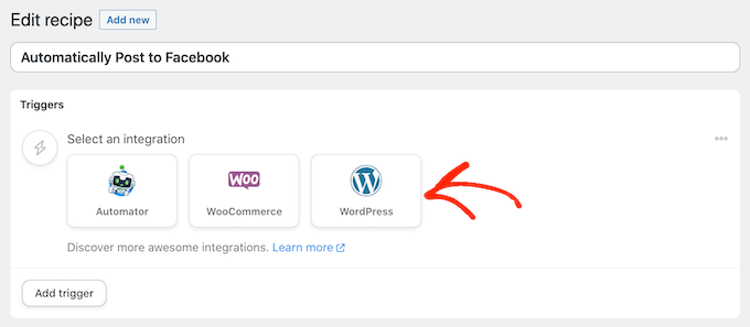 选择 WordPress 作为 Uncanny Automator 集成 选择 WordPress 作为 Uncanny Automator 集成