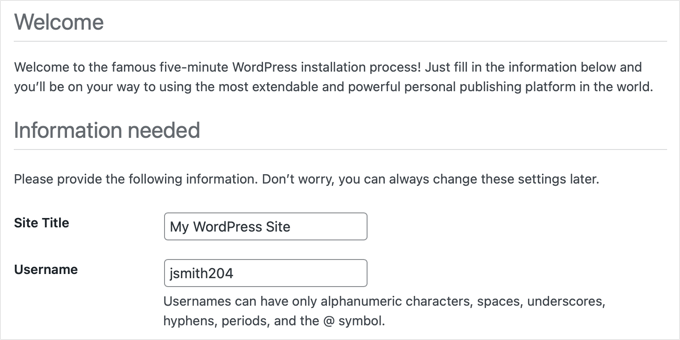 fullnamewelcome 安装 WordPress 时要求输入用户名,而非全名