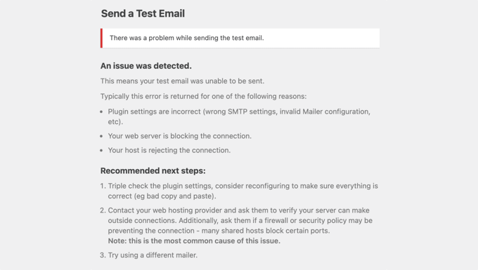 测试邮件失败通知 WP Mail SMTP 失败通知