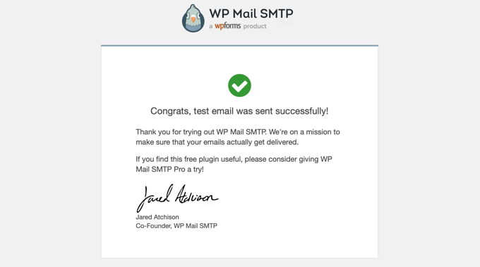 测试邮件成功 - 收件箱截图 WP Mail SMTP 成功!邮件