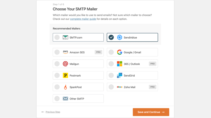 选择 SMTP 邮件发送服务 配置 WP Mail SMTP 以连接你的 SMTP 邮件服务