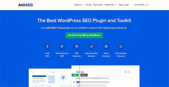 All in One SEO 着陆页示例