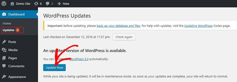 从仪表板更新 WordPress 核心 从仪表板更新 WordPress 核心