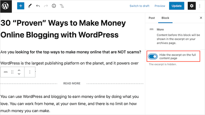 隐藏WordPress More块内容