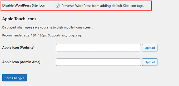 勾选禁用 WordPress 站点图标选项