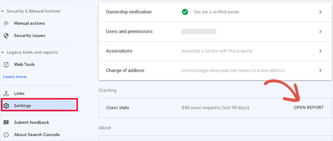 在 Google Search Console 中打开抓取统计报告