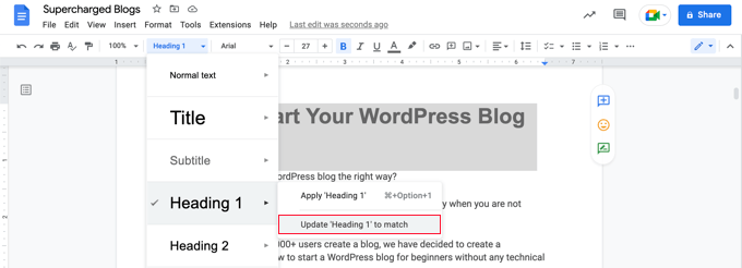 在 Google Docs 中自定义 Heading 1 样式 在 Google Docs 中自定义 Heading 1 样式