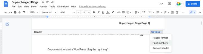 在 Google Docs 页眉中添加页码 在 Google Docs 页眉中添加页码