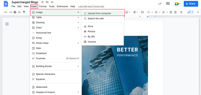 在 Google Docs 中插入封面图片 在 Google Docs 中插入封面图片