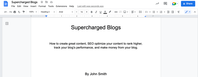 Google Docs 中标题页示例 Google Docs 中标题页示例