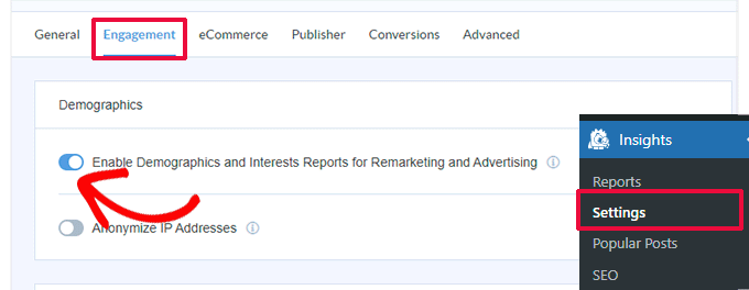 在 MonsterInsights 中开启人口统计