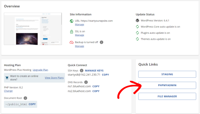打开 phpMyAdmin 面板