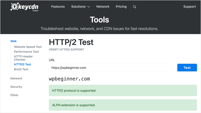 KeyCDN HTTP/2支持检查