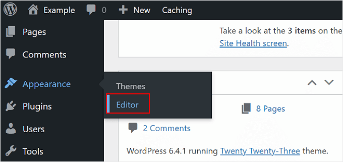 从 WordPress 管理面板进入全站编辑器