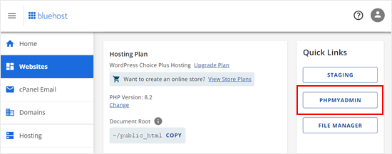 访问 phpMyAdmin 菜单 访问 phpMyAdmin 菜单