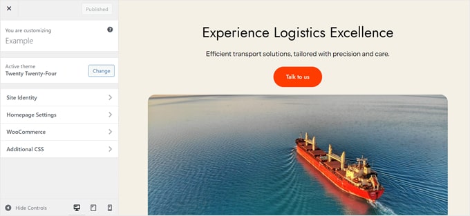 使用 WordPress 主题自定义器编辑运输物流网站 WordPress 主题自定义器