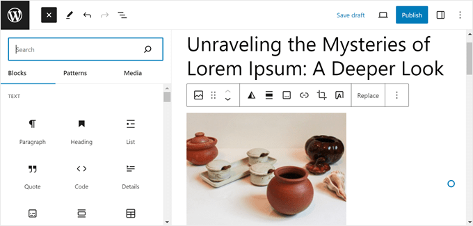 在 WordPress 中打开块插入器库