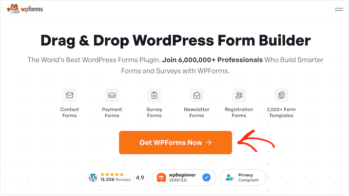WPForms 网站上的行动号召按钮示例