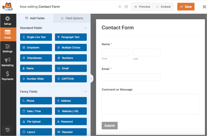 WPForms 表单编辑器