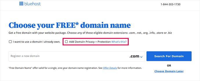 Bluehost 域名搜索