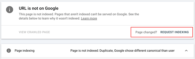在 Google Search Console 中点击请求索引按钮