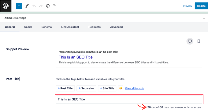 使用 All in One SEO 输入自定义 SEO 标题