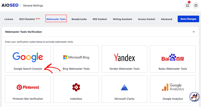 如何将AIOSEO连接到Google Search Console