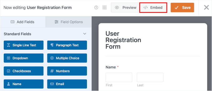 WPForms 构建器中的嵌入按钮 WPForms 构建器中的嵌入按钮